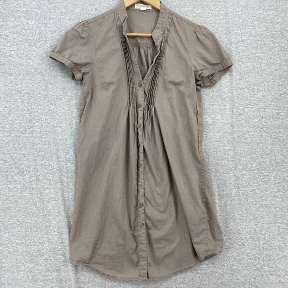 Forever 21 Dress Womens Small Brown Shirt Short Sleeve Button Down Pleated - Picture 1 of 14